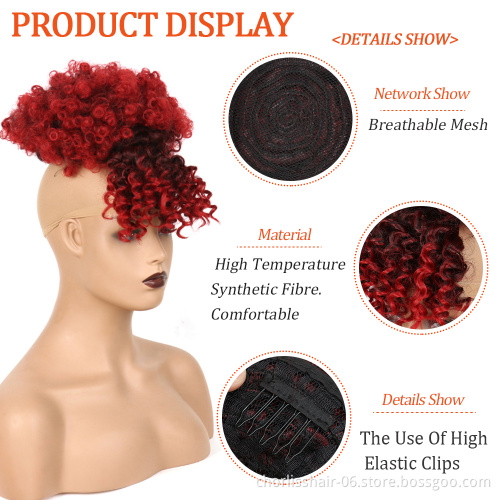 Best Selling Mutl-Color 4 Inch Real Curly Messy Bun For Women Kinky Curl Puff Afro Drawstring Synthetic Chignon With Bangs